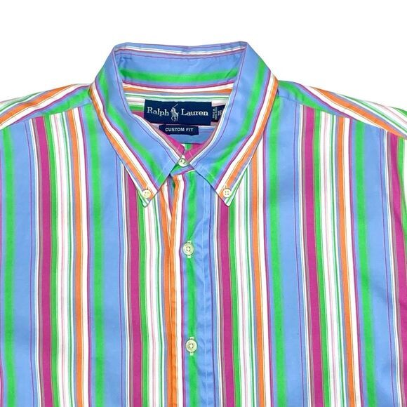 Ralph Lauren Shirt Men L Multicolor Classic Stripe Custom Fit Oxford Button Down - Picture 3 of 14
